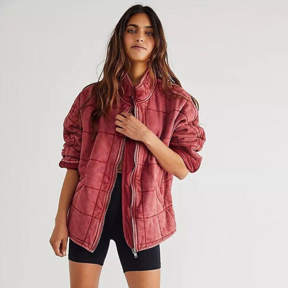 Free People Quilted Jacket in Dusty Rose